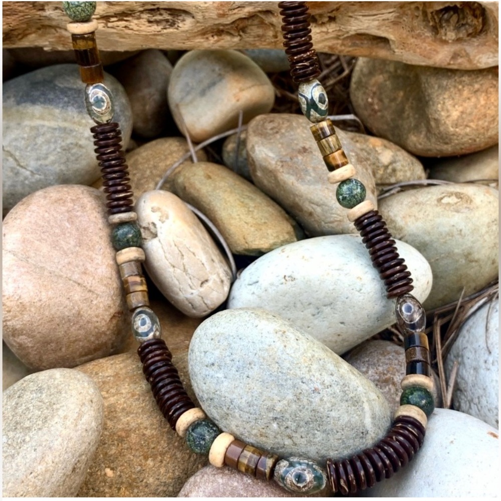 Etched Boulder Agate & Tiger Eye Necklace